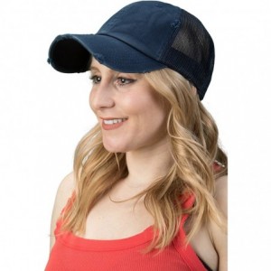 Baseball Caps Women's Adjustable Athletic Trucker Hat Mesh Baseball Cap Dad Hat - Solid Distressed - Navy - CI18D73U9W7 $13.47