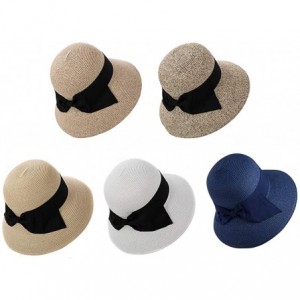 Fedoras Packable Womens Straw Cloche Derby Fedora Summer Wide Brim Sun Hat Floppy Beach 55-60cm - Navy_69087 - CF18CMYYET6 $2...