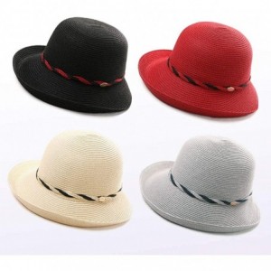 Fedoras Womens Wide Roll Up Brim Packable Straw Sun Cloche Hat Fedora Summer Beach 55-58cm - Red_00011 - CN18QGTHGM9 $18.24