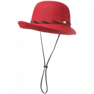 Fedoras Womens Wide Roll Up Brim Packable Straw Sun Cloche Hat Fedora Summer Beach 55-58cm - Red_00011 - CN18QGTHGM9 $18.24