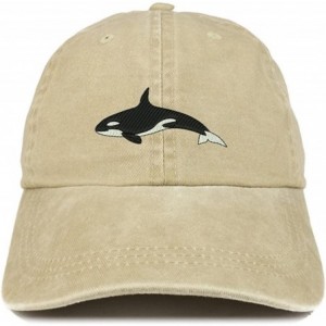 Baseball Caps Orca Killer Whale Embroidered Pigment Dyed 100% Cotton Cap - Khaki - CJ12FS8JXD5 $33.37