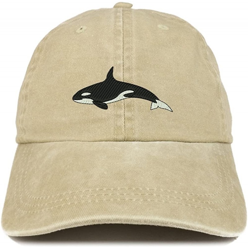 Baseball Caps Orca Killer Whale Embroidered Pigment Dyed 100% Cotton Cap - Khaki - CJ12FS8JXD5 $20.30
