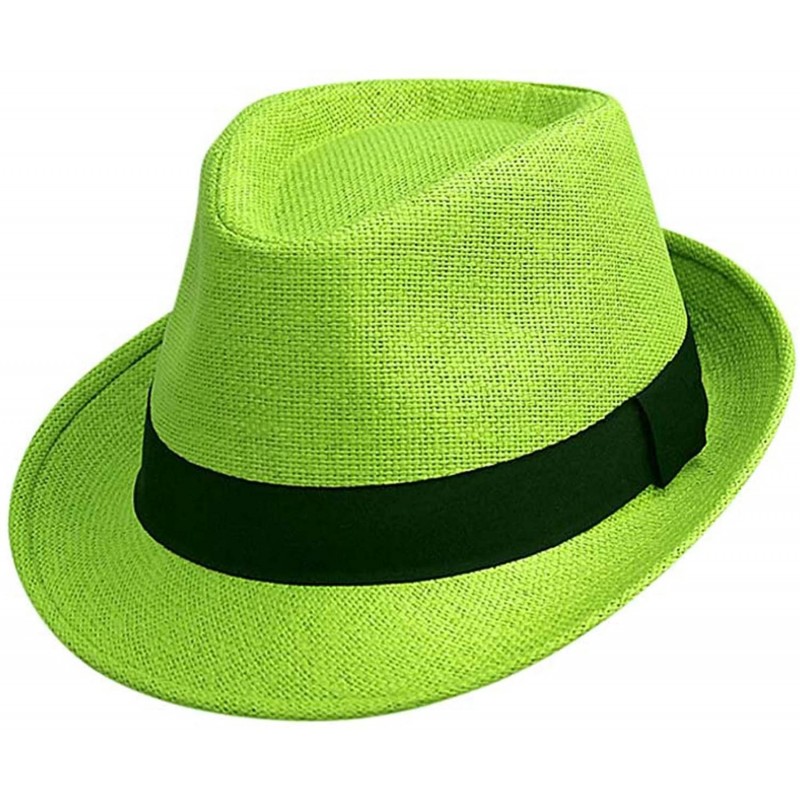 Fedoras Vibrant Basic Straw Fedora Hat - Lime Green - CC12FFTJ20L $33.79