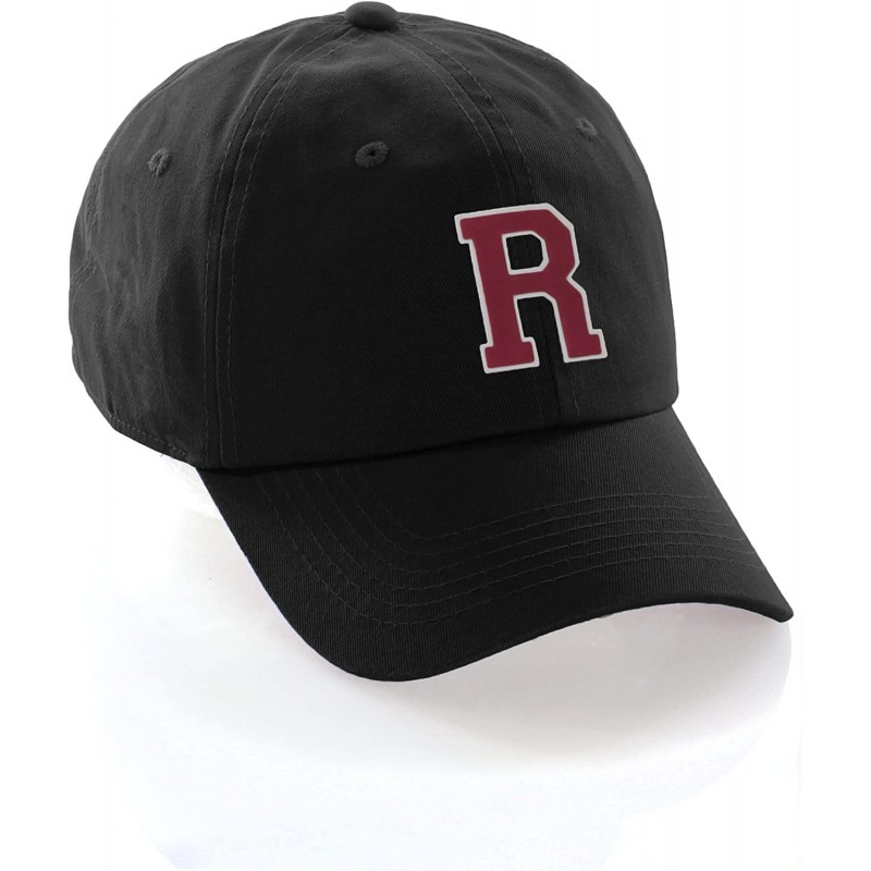 Baseball Caps Customized Letter Intial Baseball Hat A to Z Team Colors- Black Cap White Red - Letter R - CJ18ET3YRHU $11.57