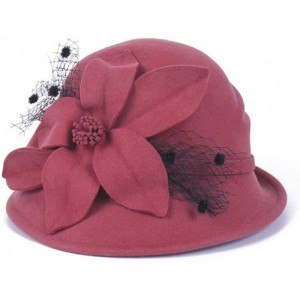 Fedoras Women's Floral Trimmed Wool Blend Cloche Winter Hat - Model C - Pink - C2192MWEZRQ $66.96