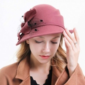 Fedoras Women's Floral Trimmed Wool Blend Cloche Winter Hat - Model C - Pink - C2192MWEZRQ $58.19