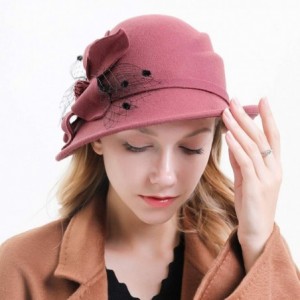 Fedoras Women's Floral Trimmed Wool Blend Cloche Winter Hat - Model C - Pink - C2192MWEZRQ $38.26