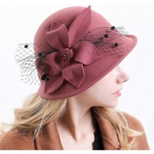 Fedoras Women's Floral Trimmed Wool Blend Cloche Winter Hat - Model C - Pink - C2192MWEZRQ $38.26