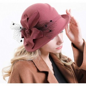 Fedoras Women's Floral Trimmed Wool Blend Cloche Winter Hat - Model C - Pink - C2192MWEZRQ $38.26