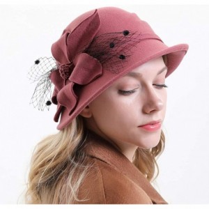 Fedoras Women's Floral Trimmed Wool Blend Cloche Winter Hat - Model C - Pink - C2192MWEZRQ $58.19