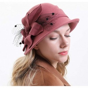 Fedoras Women's Floral Trimmed Wool Blend Cloche Winter Hat - Model C - Pink - C2192MWEZRQ $38.26