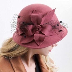 Fedoras Women's Floral Trimmed Wool Blend Cloche Winter Hat - Model C - Pink - C2192MWEZRQ $38.26