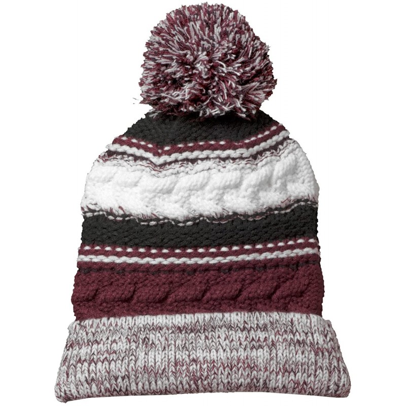 Skullies & Beanies Warm & Cozy Pom Pom Beanie in - Maroon/ Black/ White - CW11SNJHDPH $14.01