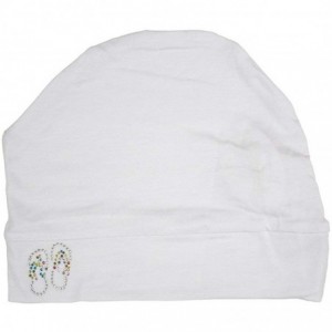 Skullies & Beanies Womens Soft Sleep Cap Comfy Cancer Hat with Studded Flip-Flops Applique - White - CT12ODXFDWN $21.63