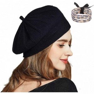 Berets Wool Knit Beret Hat for Women Girls French Style Berets Caps - Black - CU18AUWRO5L $20.79