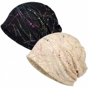 Skullies & Beanies Womens Baggy Slouchy Beanie Chemo Hat Infinity Scarf Head Wrap Cap - Black&beige Zhu - C6197SGLH6G $13.54