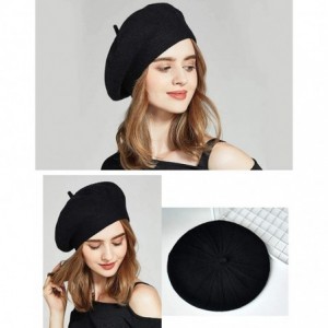 Berets Wool Knit Beret Hat for Women Girls French Style Berets Caps - Black - CU18AUWRO5L $8.21