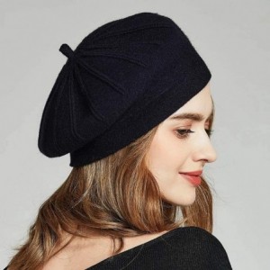 Berets Wool Knit Beret Hat for Women Girls French Style Berets Caps - Black - CU18AUWRO5L $8.21