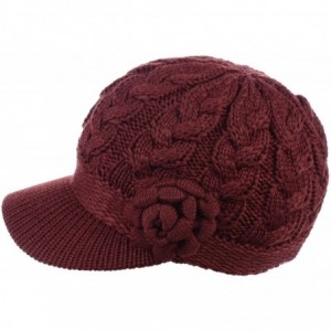 Newsboy Caps Women's Winter Fleece Lined Elegant Flower Cable Knit Newsboy Cabbie Hat - Wine Cable Flower - CW18IIL2ZCS $22.08