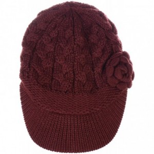 Newsboy Caps Women's Winter Fleece Lined Elegant Flower Cable Knit Newsboy Cabbie Hat - Wine Cable Flower - CW18IIL2ZCS $22.08