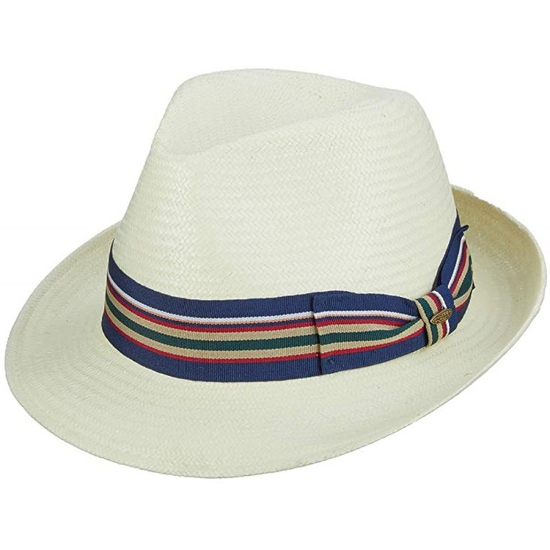 Fedoras Men's Toyo Fedora with Stripe Ribbon - Ivory - CF1287VFA1D $51.43