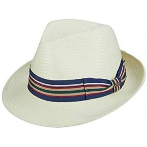 Fedoras Men's Toyo Fedora with Stripe Ribbon - Ivory - CF1287VFA1D $51.43