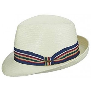 Fedoras Men's Toyo Fedora with Stripe Ribbon - Ivory - CF1287VFA1D $51.43