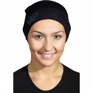 Skullies & Beanies Blue Stud Butterfly Chemo Sleep Cap Beanie - Black - C612MXXP38W $12.79