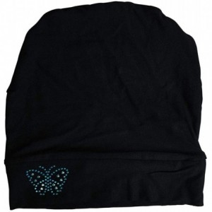 Skullies & Beanies Blue Stud Butterfly Chemo Sleep Cap Beanie - Black - C612MXXP38W $12.79