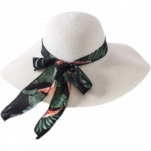 Sun Hats Chiffon Streamers Ladies Straw hat Summer Travel Sunscreen Sun hat Beach hat Folding hat - Creamy-white - CL18RRY2DW...