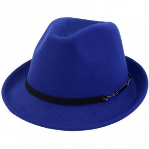 Fedoras Mens Hats Fedoras Short Brim Panama Gentleman Felt Hat Australia Wool Autumn Winter Trilby Cap - Royal Blue - CJ18NWD...