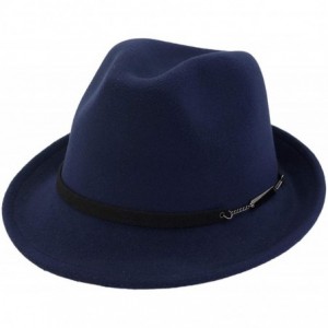 Fedoras Mens Hats Fedoras Short Brim Panama Gentleman Felt Hat Australia Wool Autumn Winter Trilby Cap - Royal Blue - CJ18NWD...