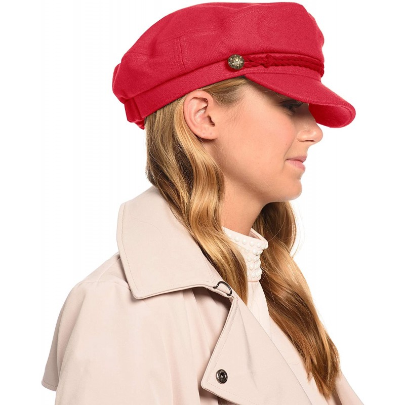 Newsboy Caps Unisex Wool & Faux Leather Greek Fisherman's Cap - Cd3034red - CD18LC3L06G $19.78