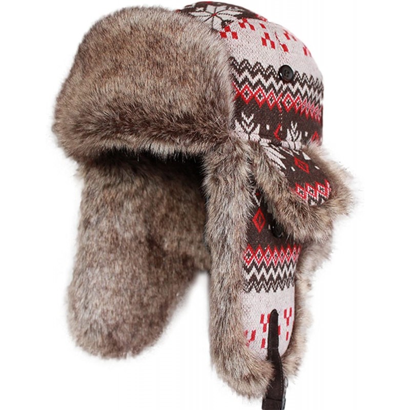 Bomber Hats Knitted Russian Women Winter Aviator Trapper Hat with Faux Fur Lining Hat - Color H - C1188KY5MHO $23.17