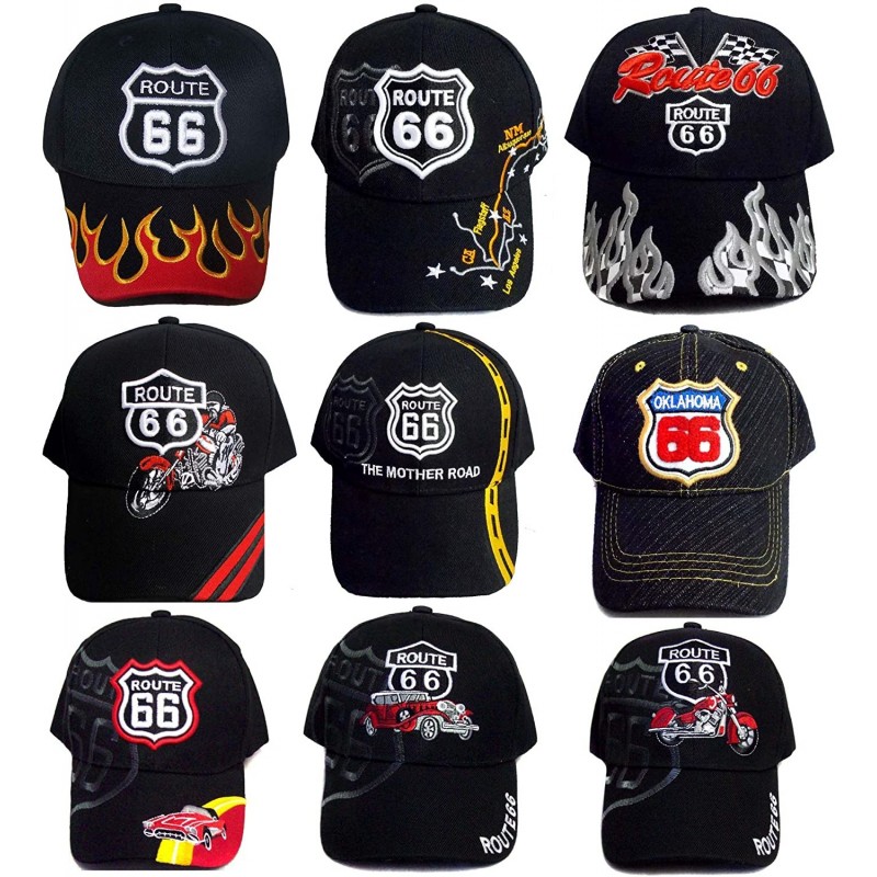 Baseball Caps Route 66 Baseball Embroidered Caps Hats for Adults Assorted Designs - 12 Pc Pack (7508-12 Z) - CU12BF2DWH1 $83.73