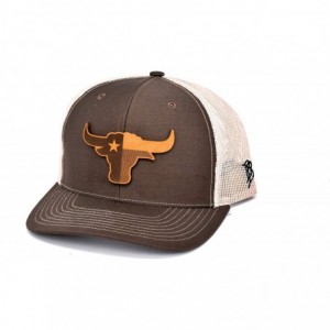 Baseball Caps Texas 'The Longhorn' Leather Patch Hat Curved Trucker - Brown/Khaki - CM18IGQLIS7 $28.58