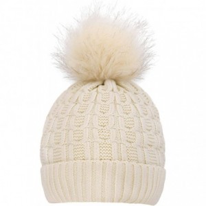 Skullies & Beanies Sherpa Lined Knit Beanie with Faux Fur Pompom - Vanilla With Pom Pom - CE182E0HZ53 $8.64