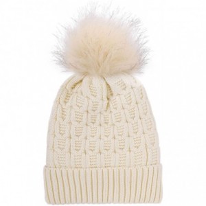 Skullies & Beanies Sherpa Lined Knit Beanie with Faux Fur Pompom - Vanilla With Pom Pom - CE182E0HZ53 $8.64