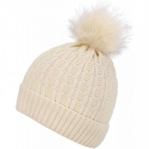 Skullies & Beanies Sherpa Lined Knit Beanie with Faux Fur Pompom - Vanilla With Pom Pom - CE182E0HZ53 $8.64