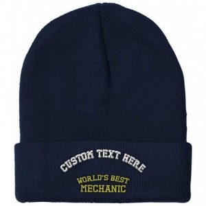 Skullies & Beanies Custom Beanie for Men & Women Worlds Best Mechanic Embroidery Skull Cap Hat - Navy - CG18H5MEUHD $18.88