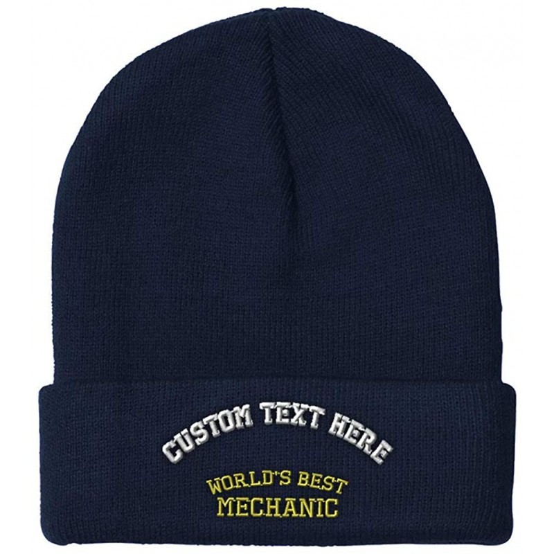 Skullies & Beanies Custom Beanie for Men & Women Worlds Best Mechanic Embroidery Skull Cap Hat - Navy - CG18H5MEUHD $18.88