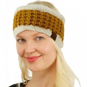 Cold Weather Headbands Winter CC Sherpa Polar Fleece Lined Thick Knit Headband Headwrap Hat Cap - Mustard - CA18I58K50H $10.88