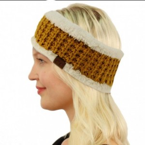 Cold Weather Headbands Winter CC Sherpa Polar Fleece Lined Thick Knit Headband Headwrap Hat Cap - Mustard - CA18I58K50H $10.88