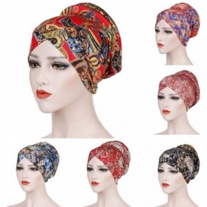 Balaclavas Head Scarf for Women Turban Knotted Vintage Flower Print Full Cover Fit-Head Wraps 2019 Winter New Cap - Pink - CE...