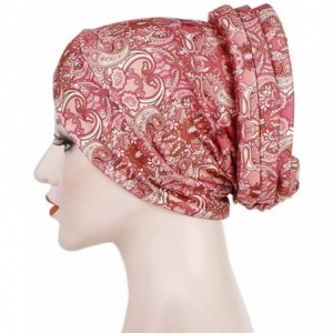 Balaclavas Head Scarf for Women Turban Knotted Vintage Flower Print Full Cover Fit-Head Wraps 2019 Winter New Cap - Pink - CE...