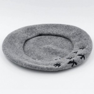 Berets Women's Warm Embroidery Bird Wool Cap Berets Robin Hat - Grey - CF182M0CKYQ $23.86