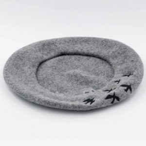 Berets Women's Warm Embroidery Bird Wool Cap Berets Robin Hat - Grey - CF182M0CKYQ $15.07