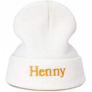 Skullies & Beanies Henny Beanie Hat- Skull-Cap - Cuffed Knit Embroidery Winter Warm Slouchy Hats Ski Cap - White - CU18IO5T8D...