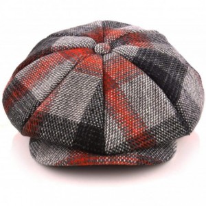 Newsboy Caps Men's Classic Herringbone Tweed Wool Blend Newsboy Ivy Hat - 04-red Plaid - C7194K7MYIU $19.36