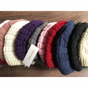 Skullies & Beanies Knit Hat for Womens Girls Fleece Winter Slouchy Beanie Hat with Real Raccon Fox Fur Pom Pom - Slouch Deep ...